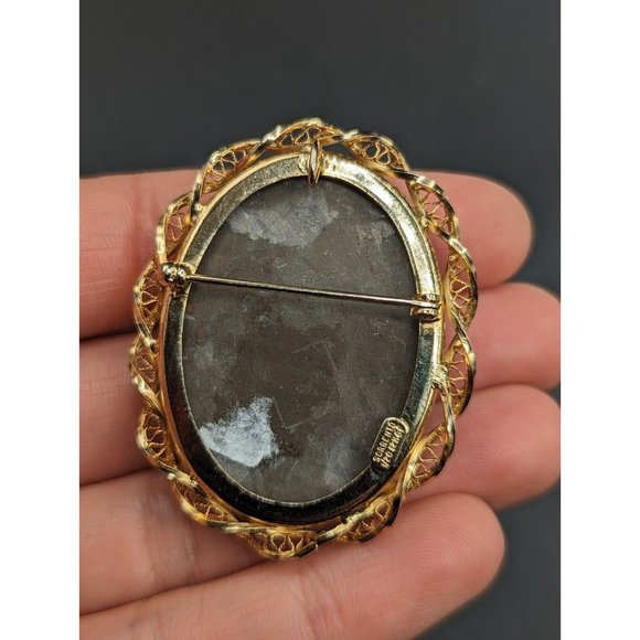 Large Oval Ammolite Triplet Fossil Gemstone Gold Filled GF Brooch Pin Pendant - Picture 7 of 10